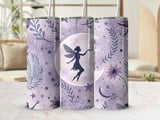 Fairy Moon Seamless 20oz Tumbler Wrap, Floral Digital Design, Celestial Tumbler Design, Purple Tumbler, Stars Printable Sublimation Design thumbnail 1
