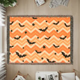 Cute Halloween Bat Chevron Woven Blanket, Soft Velveteen Throw, Spooky Stars Pillow Cover, Orange & Yellow Fall Decor thumbnail 12