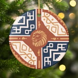 Tribal Lion Ornament, Boho Leo Zodiac Shield Christmas Tree Bauble, Southwestern Geometric Decor, Earth Tone Gift for Big Cat Lover thumbnail 3