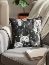 Cat Pattern Tote Bags, Throw Pillow, iPhone Case, Feline Design, Cat Lover Gift, Pet Art, Cute Animal Print, Black and White thumbnail 2