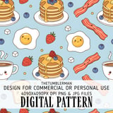 Digital Pancakes Pattern, Breakfast Food Print, Egg and Bacon Design, Cute Kawaii Art, Food Lover Gift, Digital Bundle, Fun Seamless Repeat thumbnail 1