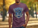 United States Air Force T-Shirt, USAF Aircraft Emblem Tee, Military Aviation Gift, Aim High Fly Fight Win Veteran Shirt thumbnail 8