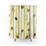 Fall Shower Curtain and Bath Mat Set, Rustic Autumn Botanical Bathroom Decor, Vintage Cottagecore Leaves Acorn Pinecone Yellow Green Decor thumbnail 2