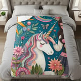 Magical Unicorn Blanket Pillow Pillow Case: Floral Girl Art, Rainbow, Fantasy thumbnail 5