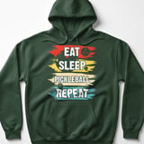 Pickleball Gildan Fleece Hoodie, Eat Sleep Pickleball Repeat, Retro Athletic Sportswear Court Pullover thumbnail 5