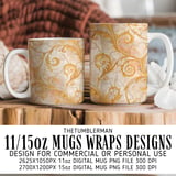 Golden Swirls Tumbler Design, Digital Paper, Floral Background, Junk Journal, Scrapbooking, Printable Tumbler Png, Watercolor Flower thumbnail 4