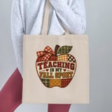 Teaching Is My Fall Sport Sweatshirt, Faux Patchwork Quilted Apple Teacher Hoodie, Autumn School Graphic Tee, Cozy Teacher Tote Bag thumbnail 19