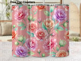 Peony Rose Watercolor Tumbler Wrap PNG, Floral 20oz Skinny Tumbler Sublimation Design, Digital Download Gift for Her, Seamless Floral thumbnail 1