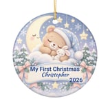 Baby First Christmas Ornament 2026, Personalized Teddy Bear Sleeping Moon Cloud Keepsake, Custom Newborn Boy Holiday Tree Ornaments thumbnail 3