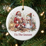 Black Santa Christmas Ornament, Tis The Season Holiday Decor, African American Santa and Snowman Keepsake, Cozy Xmas Tree Decoration Gift thumbnail 1