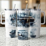 40oz Vintage Truck Tumbler Wrap Digital Design Rustic Pine Forest Sublimation PNG Classic Car Enthusiast Gift thumbnail 11