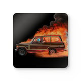 Grand Wagoneer on Fire Corkwood Coaster Set, Cool Car Coasters, Funny Coasters, Skull Decor, Waggy Car Gift, Car Lover Gift for Her thumbnail 4