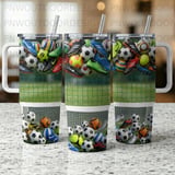 40oz Tumbler Sublimation PNG, Soccer Balls Cleats Distressed Design, Seamless Digital Wrap, Add Name for Personalization, Free Car Coasters thumbnail 2
