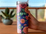 Dahlia Tumbler Sublimation PNG 20oz Skinny Tumbler Design Digital Download, Seamless Floral Wrap File for Crafting thumbnail 4