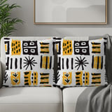 Abstract Mudcloth Pattern Velveteen Blanket, Boho African Design Throw Pillow, Geometric Black Yellow White Woven Blanket, Eclectic Home thumbnail 17
