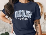 Oncology Nurse Patchwork T-Shirt: Floral Gingham Patterned, Cancer Awareness Design thumbnail 4