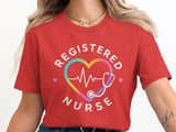 Registered Nurse T-Shirt: Watercolor Heart, Stethoscope, RN Nursing Tee thumbnail 6