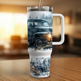 Vintage Truck 40oz Tumbler Wrap Sublimation Design, Classic Car Forest Mist PNG Digital Download for Men, Rustic Trucker Gift thumbnail 12