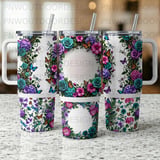 40oz Tumbler Sublimation PNG, Distressed Floral Butterfly Dragonfly Design, Tapered Seamless, Add Name for Wedding Gift, Free Car Coasters thumbnail 2
