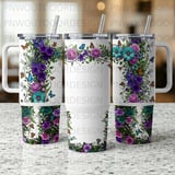 40oz Tumbler Sublimation PNG, Distressed Floral Butterfly Dragonfly Design, Tapered Seamless, Add Name for Personalization, Free Car Coaster thumbnail 4