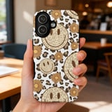 Cheetah Leopard Print Smiley Face Tote Bag & Phone Case - Retro Trendy Happy Face Daisy Flower Groovy Gift thumbnail 11