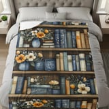 Bookshelf Throw Blanket and Pillow:  Cozy Floral Blanket,  Bookish Gift Decorative Pillow thumbnail 12