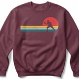 Pickleball Gildan Crewneck Sweatshirt, Retro Sunset Player Silhouette Vintage Stripes, Court Warm Up thumbnail 3