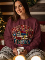 Falling For Fiction Sweatshirt, Bookish Hoodie, Dark Academia Tote Bag, Vintage Reading Crewneck, Cute Book Lover Gift For Readers thumbnail 3