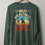 Pickleball Sport-Tek Long Sleeve Tee, Crazy Pickleball Lady, Sun Shield Shirt, Retro Sunset Court Graphic thumbnail 7