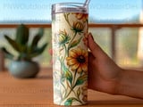 Watercolor Black Eyed Susan Tumbler Wrap PNG, Floral Fall Autumn Seamless Sublimation Design, 20oz Skinny Tumbler Digital thumbnail 4