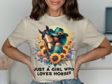 Just A Girl Who Loves Horses T-Shirt, Floral Horse Lover Shirt, Cowgirl TShirt, Western Tee, Horseback Riding Gift, Equestrian Style thumbnail 6