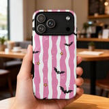 Distressed Pink Stripe Bat Phone Case | Spooky Cute Goth Kawaii Bat Pattern Tote Bag | Y2K Aesthetic Gift thumbnail 15