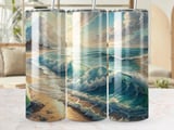 Ocean Waves Seamless Tumbler Wrap, Beach Scene PNG, 20oz Skinny Tumbler Design, Coastal Tumbler, Digital Download, Beach Lover Gift thumbnail 1