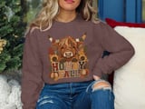 Howdy Fall Highland Cow Tee or Sweatshirt, Faux Patchwork Design thumbnail 2