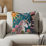 Magical Unicorn Blanket Pillow Pillow Case: Floral Girl Art, Rainbow, Fantasy thumbnail 1