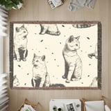 Vintage Cat Sketch Blanket, Woven Blanket  Cat Lover Gift, Cat Decor,  thumbnail 8