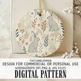 Digital Pattern, Bunny Digital Bundle, Floral Pattern, Rabbit Design, Seamless Pattern, Digital Paper, Commercial Use, Print File, Easter thumbnail 3