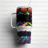 40oz Tumbler Sublimation PNG, Skateboard Graffiti Basketball, Add Custom Name, Digital Design, Distressed Tapered Seamless Wrap, Youth Sport thumbnail 4