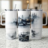 40oz Tumbler Wrap Vintage Jeep PNG, Misty Mountain Forest Adventure Digital Design, Rustic Car Graphic Sublimation Tumbler File thumbnail 11