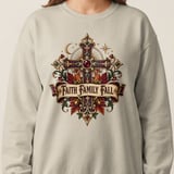 Faith Family Fall Sweatshirt, Christian Autumn Hoodie, Vintage Fall Cross Crewneck, Thanksgiving Tote Bag, Religious Gift for Women thumbnail 4