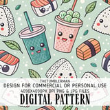 Kawaii Boba Sushi Pattern Digital Design Size Bundle Png thumbnail 2