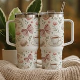 Digital Pattern, Digital Bundle, Floral Pattern, Macaron Pattern, Coffee Cup Pattern, Pink Bow Pattern, Seamless Pattern, Watercolor Pattern thumbnail 11