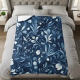 Blue Floral Throw Blanket and Pillow: Indigo Blooms, Home Decor thumbnail 8