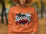 Halloween, Spooky Sweatshirt, Halloween Sweatshirt, Bat Ghost Graphic Sweatshirt, Halloween Party Sweatshirt, Autumn Fall Sweatshirt thumbnail 1