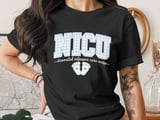 NICU Nurse Gingham T-Shirt: Blue Plaid Design, Neonatal Intensive Care, Baby Footprints thumbnail 1