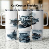 Classic Car Tumbler Wrap, 40oz Sublimation Design, Vintage Ride PNG, Pine Forest Mountains Digital thumbnail 1