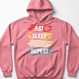 Pickleball Gildan Fleece Hoodie, Eat Sleep Pickleball Repeat, Retro Athletic Sportswear Court Pullover thumbnail 11