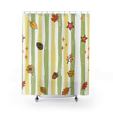 Fall Shower Curtain and Bath Mat Set, Rustic Autumn Botanical Bathroom Decor, Vintage Cottagecore Leaves Acorn Pinecone Yellow Green Decor thumbnail 5