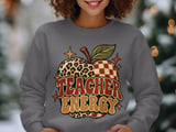 Teacher Energy Sweatshirt Retro Apple Hoodie Vintage Boho Teacher Gift Cozy Fall Back To School Crewneck Leopard Checkered Teacher Tote Bag thumbnail 2