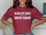 Make My Knee Great Again Surgery Recovery Standard T-Shirts With Red Blue Patriotic Stripes thumbnail 3